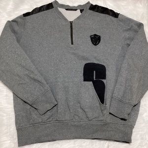 Sean John Men’s Grey Black Shoulder Top Long Sleeve 1/4 Zip Up & No. 6 patch